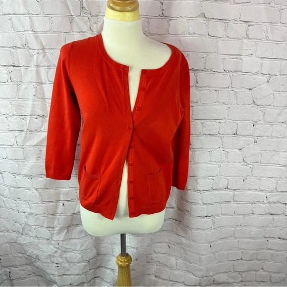 Talbots Sweaters - talbots prima cotton blend  orange/red cardigan sz small preppy business casual